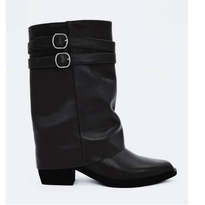 Botas de cuero negras estilo western con pliegue Alma para venta al por mayor de Amie Rafa