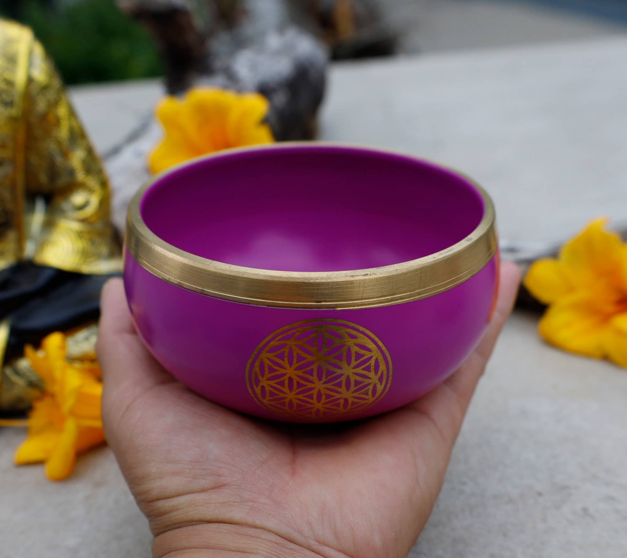 Lungta Imports - Wholesale Meditation Supplies - Singing Bowl Complete Set ~ Flower Of Life ~ Medium Size3