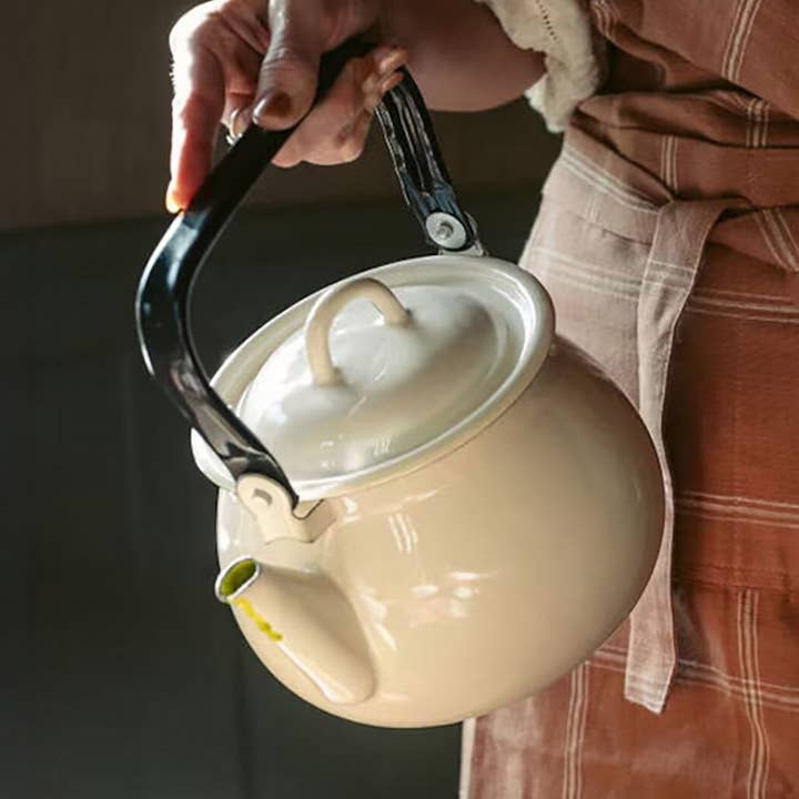 Chaleira Vintage de Esmalte Marfim com Cabo de Metal por atacado de STP