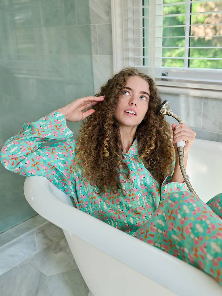 Brooks Avenue - Wholesale Sleepwear Set - Women's - Scalloped Pajama Set Long - Birds of Paradise1