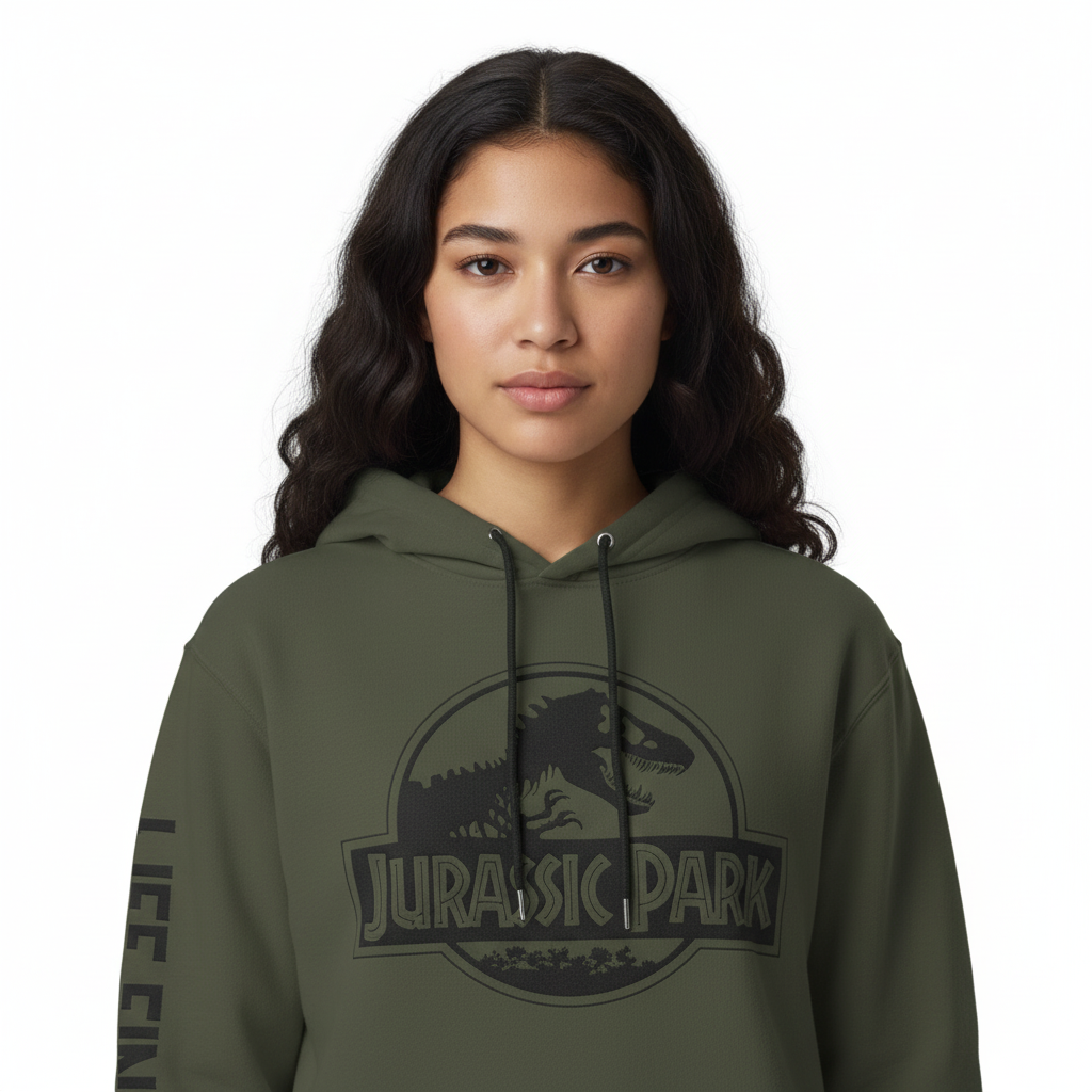 Official Khaki Jurassic Park Hoodie – T-Rex Logo for wholesale on Faire0