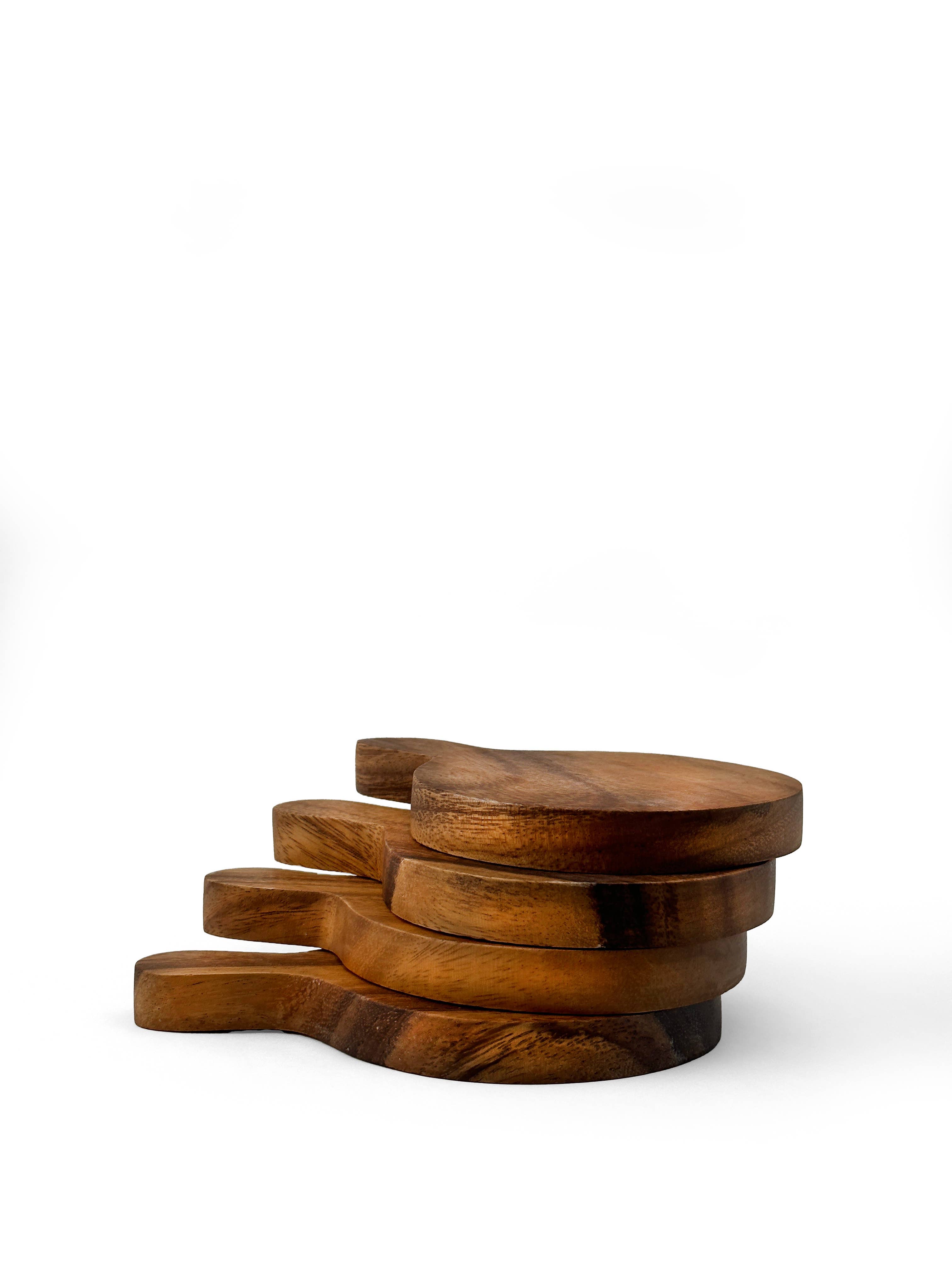 Baroy - Venta al por mayor Posavasos - Juego de 4 posavasos de madera con asa / Mini tablas de charcutería0