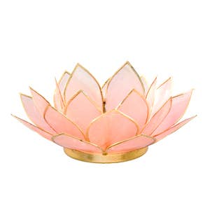 Om Gallery - Wholesale Candle Holder - Gemstone Capiz Lotus - Rose Quartz1