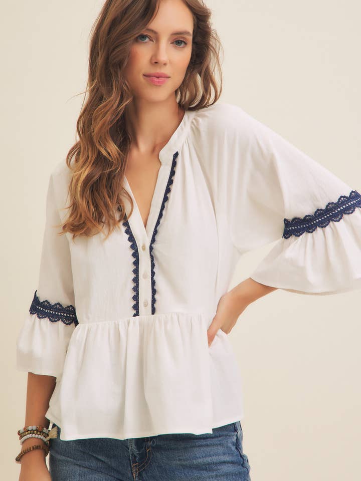 TOP PEPLUM BABYDOLL CON MANGAS CON VOLANTES Y DETALLES DELICADOS para venta al por mayor de in february