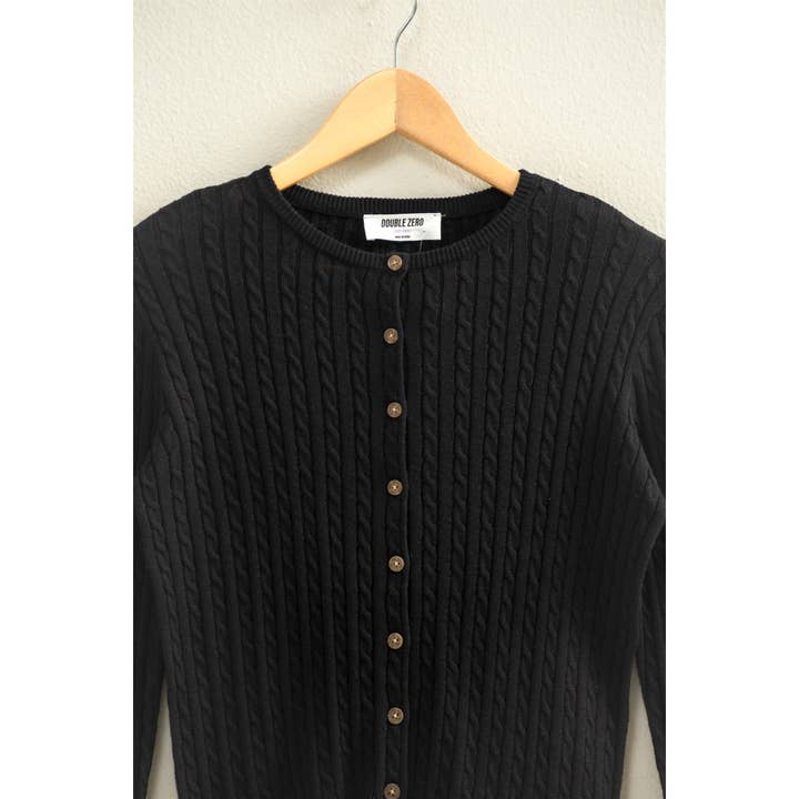 Double Zero - Wholesale Cardigan - Women's - Cable Long Sleeve Buttoned Cardigan4