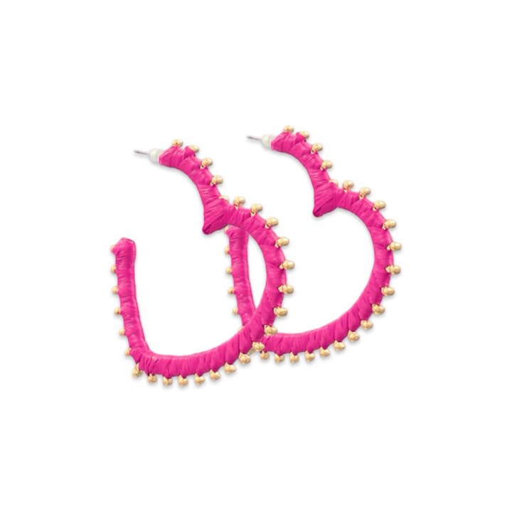 Pink Raffia Heart Hoop Earring| Valentine’s Earrings| Valentine’s Gift| Heart Earrings for wholesale by Pierce + Hide