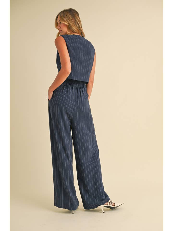 NAVY IST5788 PIN STRIPED VEST AND TROUSER PANTS SET for wholesale on Faire