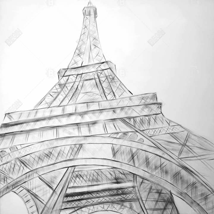 Brown Eiffelturm-Skizze schwarz & weiß | Innenkissen 40,6 x 40,6 cm für den Großhandel auf Faire