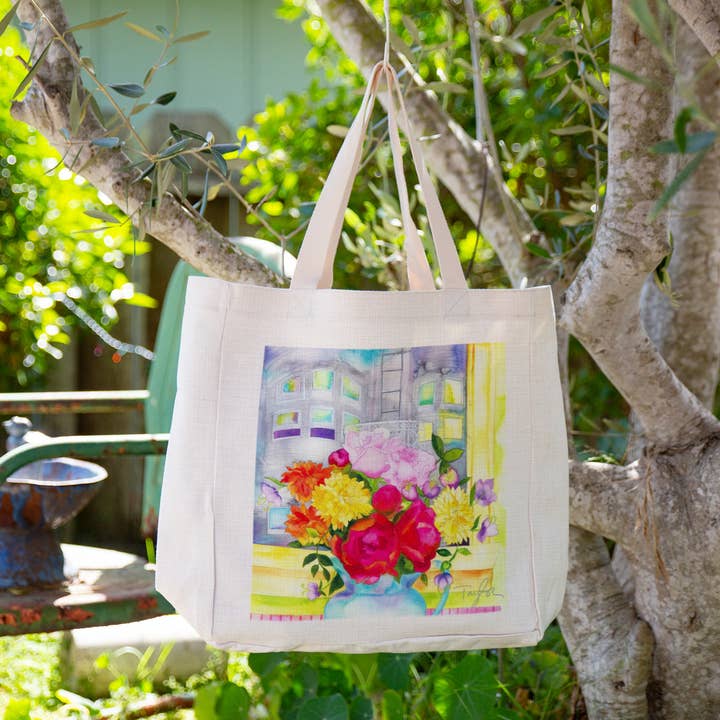Borsa tote resistente e adorabile - Fiori nella finestra per la vendita all'ingrosso da parte di Tracy Taylor