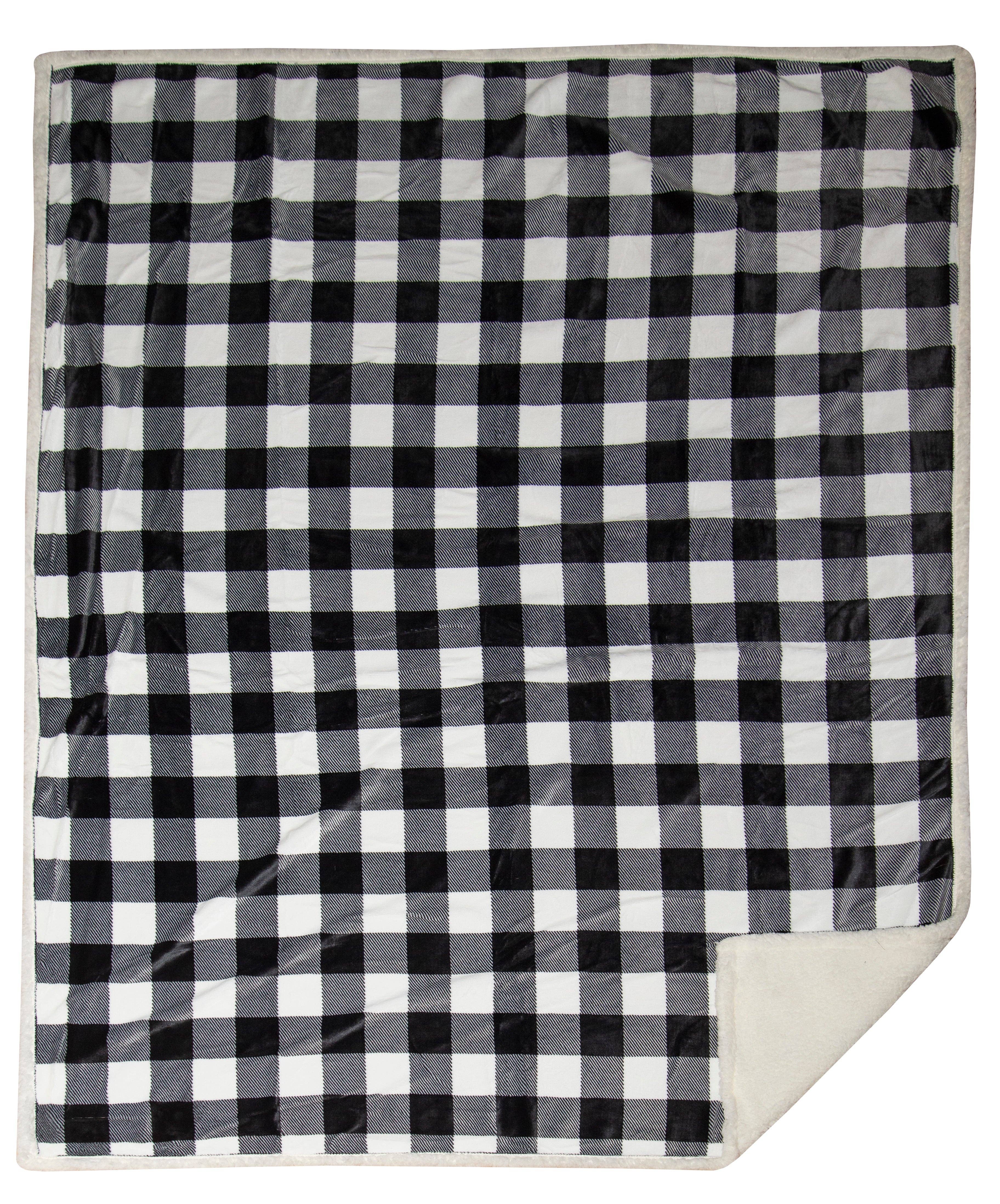Carstens, Inc. - Wholesale Throw Blanket - Black & White Lumberjack Plaid Plush Sherpa Throw7