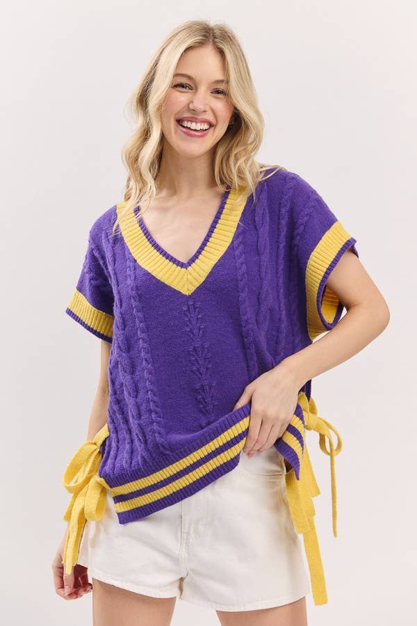 Sewn and Seen - Wholesale Sweater Vest - Women's - Cable Knit Varsity Sweater Vest11