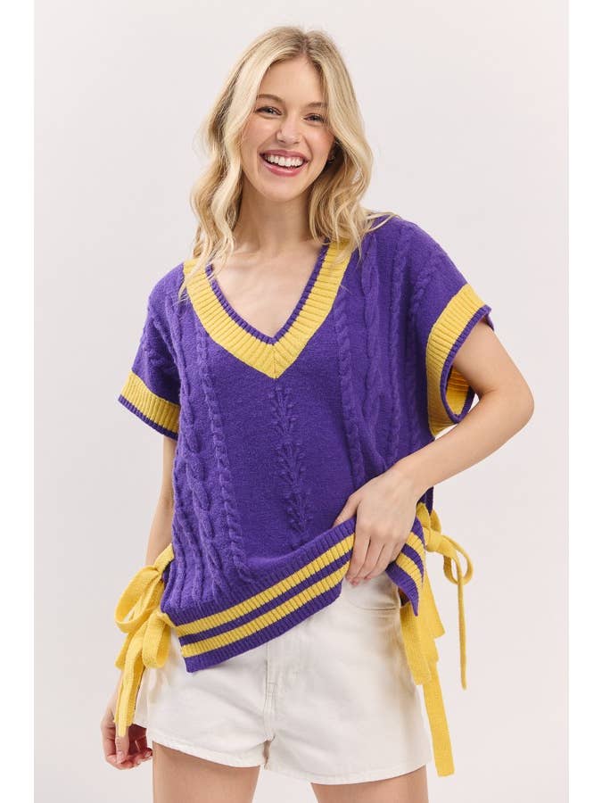 Sewn and Seen - Wholesale Sweater Vest - Women's - Cable Knit Varsity Sweater Vest11