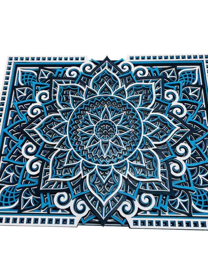Wall Decoration Traditional Rectangle Blue Navy Mandala 3D A for wholesale by Spencer's Custom Wood