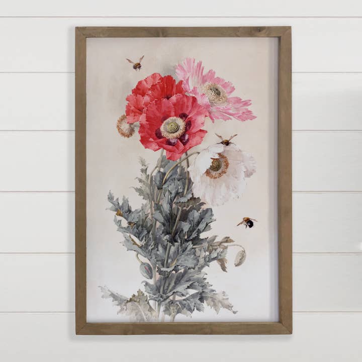 Papavers en bijen - Canvaskunst met bloemen - Wanddecoratie met houten lijst voor wholesale door Hangout Home