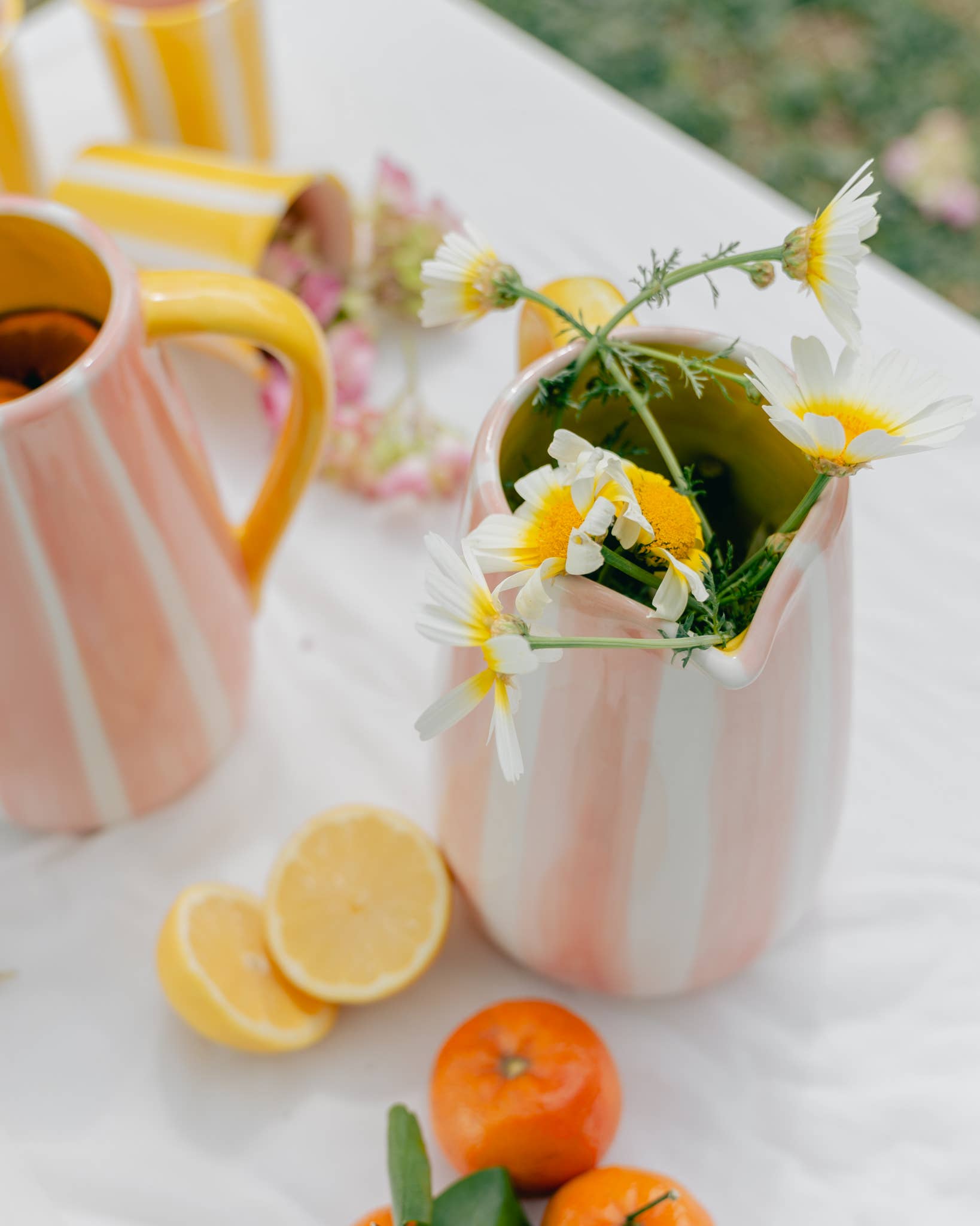 Alfar Tierra Cocida - Vendita all'ingrosso Caraffe - Brocca in ceramica con righe rosa e gialle 21 cm - VALENTINA4