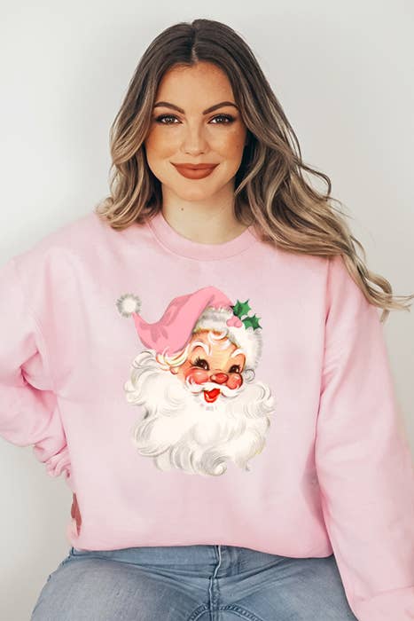 Wildberry Waves - Wholesale Graphic Sweatshirt - Women's - Pink Santa Sweatshirt0