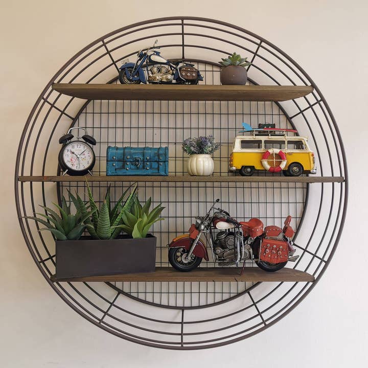 Wall Rack - 3-tier Rustic Round Iron Wall Shelf for wholesale by Peterson Housewares & Artwares