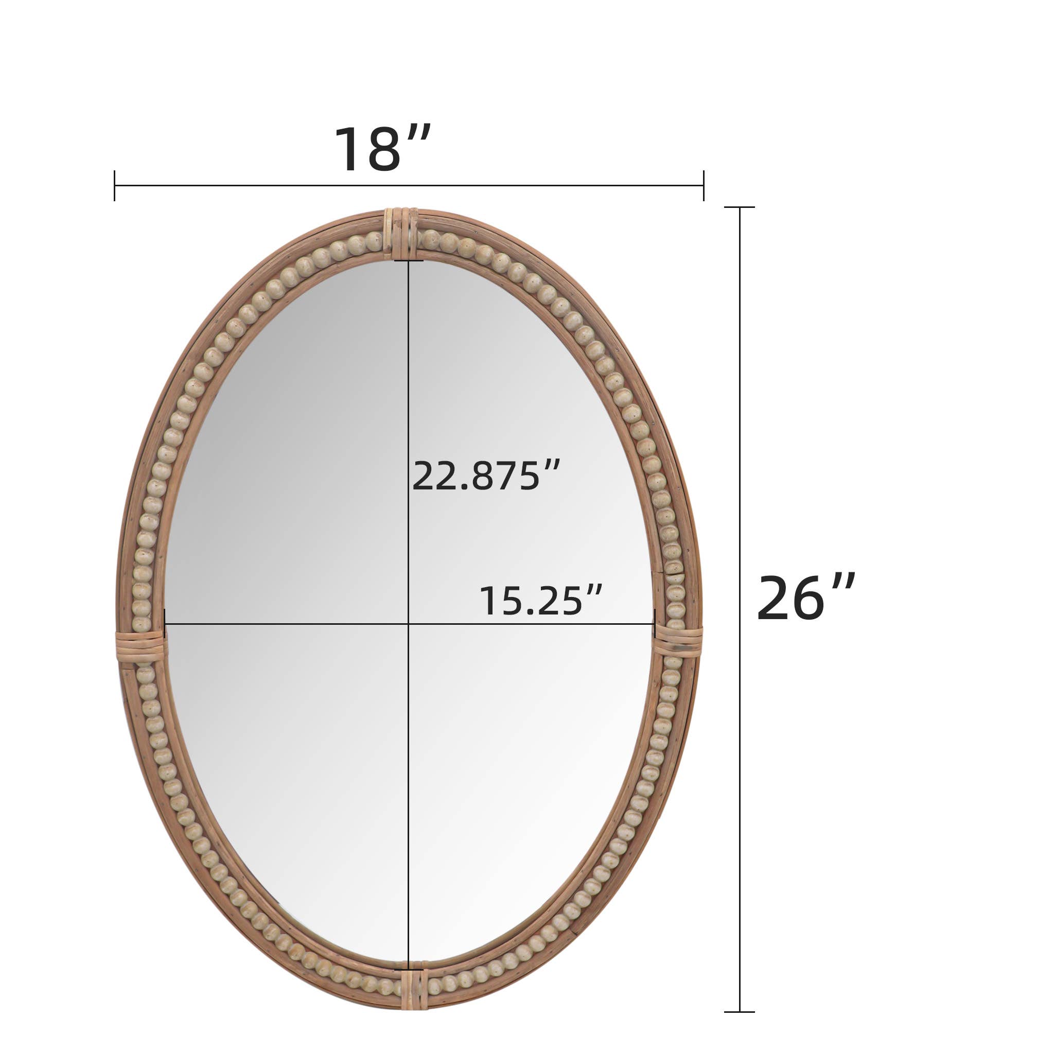 Paris Loft Inc – wholesale Wall mirror – 26 Inch Boho Oval Mirror with Beads and Rattan Decor11