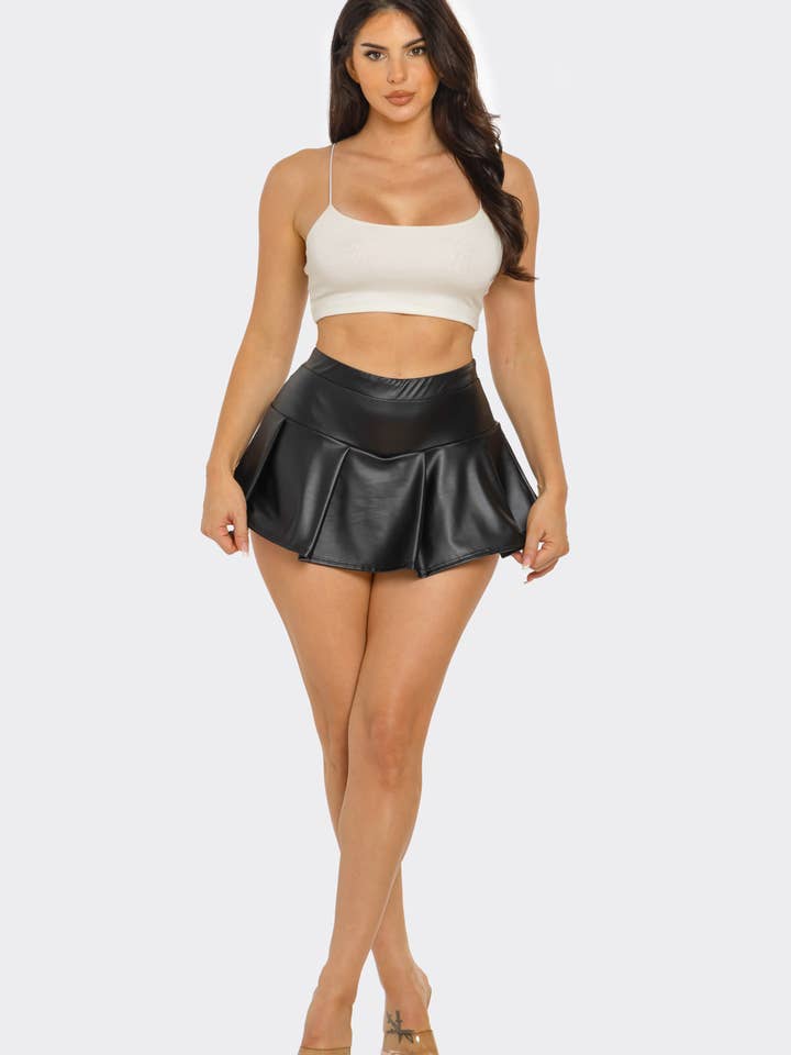 P2929 - High Waisted Pu Pleated Skort for wholesale by A Ellen