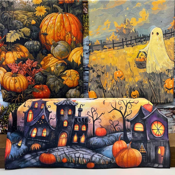 Driftless Studios - Wholesale Tea Towel - Fall Full Moon Harvest Halloween Waffle Towels - Fall Decor2