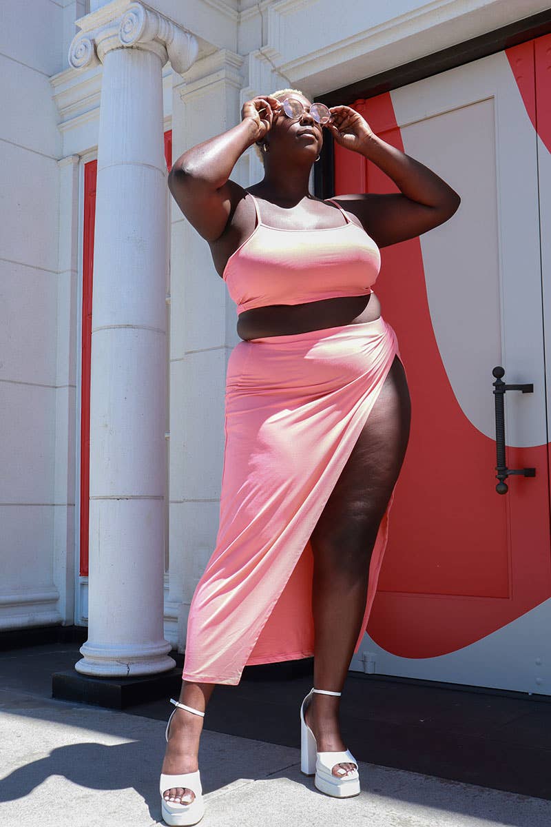 CAPELLA APPAREL - Wholesale Top & Skirt Set - Women's - Plus Size Crop Cami & Split Thigh Maxi Skirt Set8