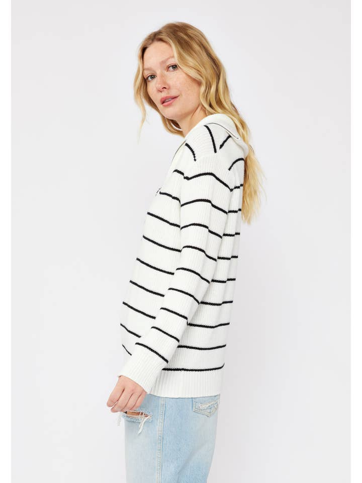 Lovestitch - Wholesale Knit Sweater - Women's - V-Neck Stripe Sweater with Zipper10