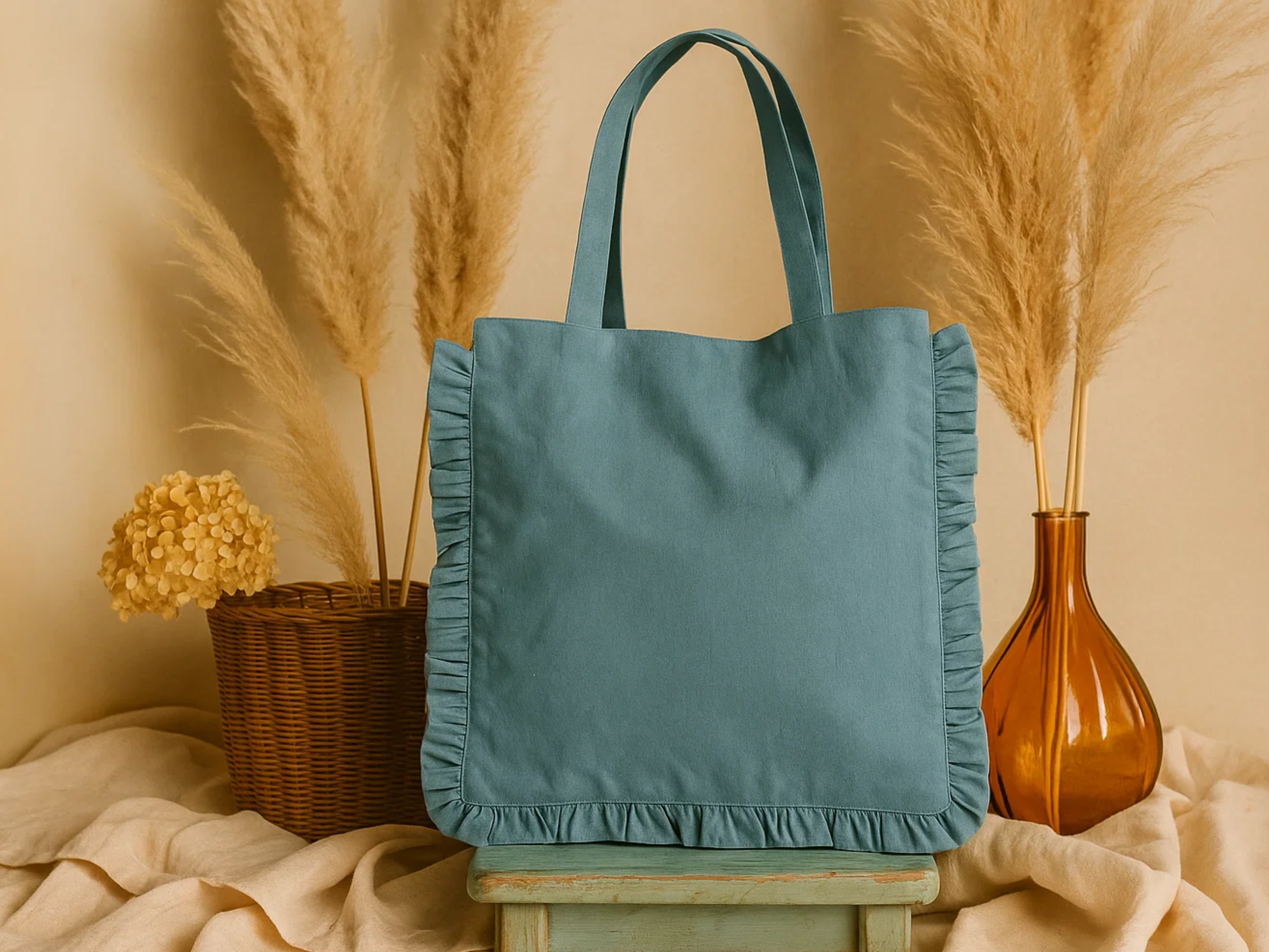House of Kraft Jewelry & Accessories - Wholesale Tote Bag - Women's - Canvas Ruffle Tote | Canvas Colored Tote Bag | Unbranded 12