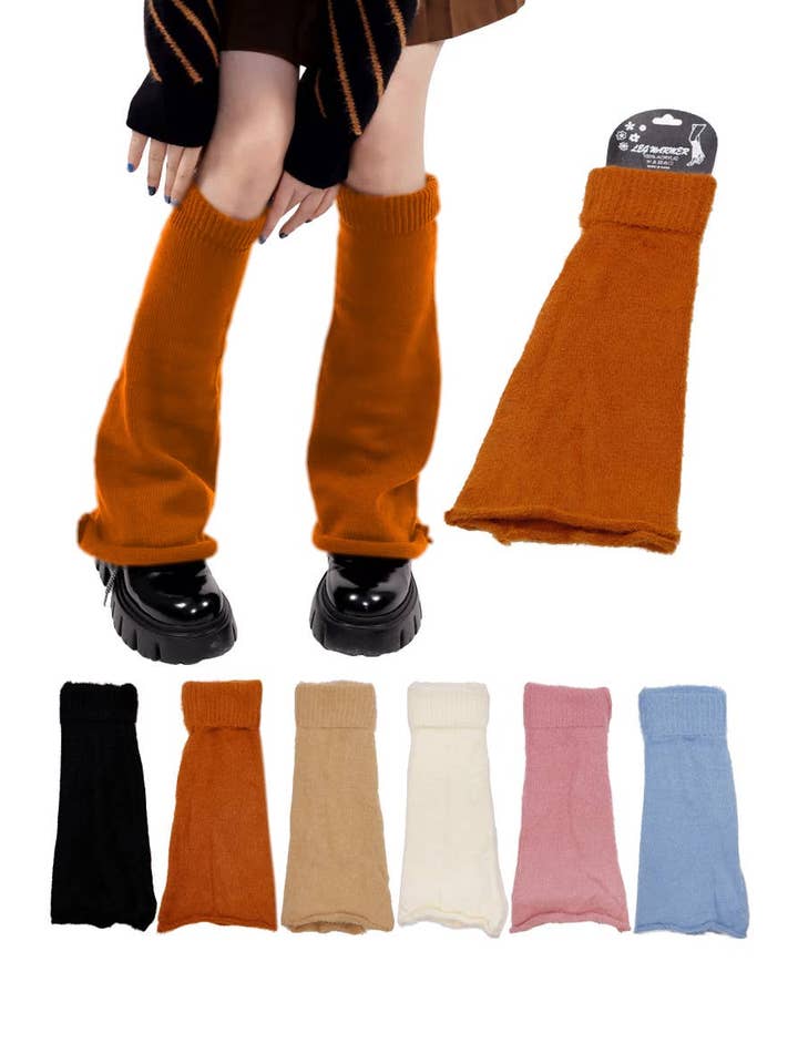 ASSORTED Fuzzy Flared Baggy Knitted Y2k Leg Warmers for wholesale on Faire
