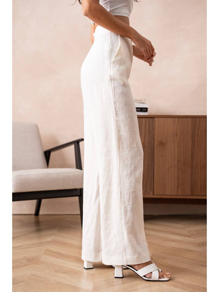 Attentif Paris - Venta al por mayor Pantalones - Mujer - Pantalón recto liso de lino de calidad superior11