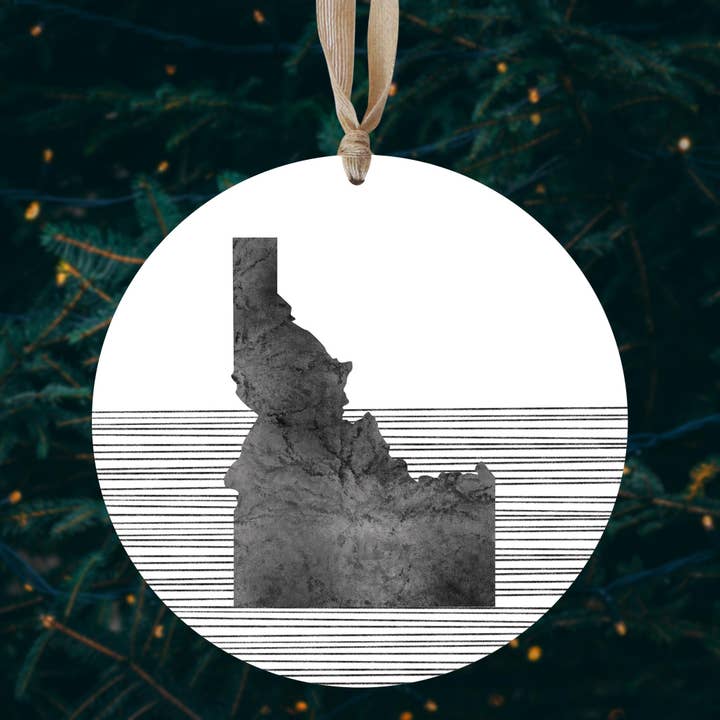 Love Local - Wholesale Ornament - Minimalist B&W Idaho State With Stra|8x8 Wood Ornament