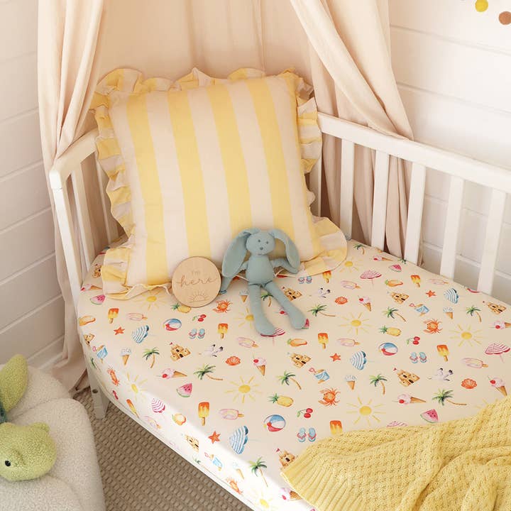 Beach Fun Organic Fitted Cot Sheet for wholesale by Snuggle Hunny