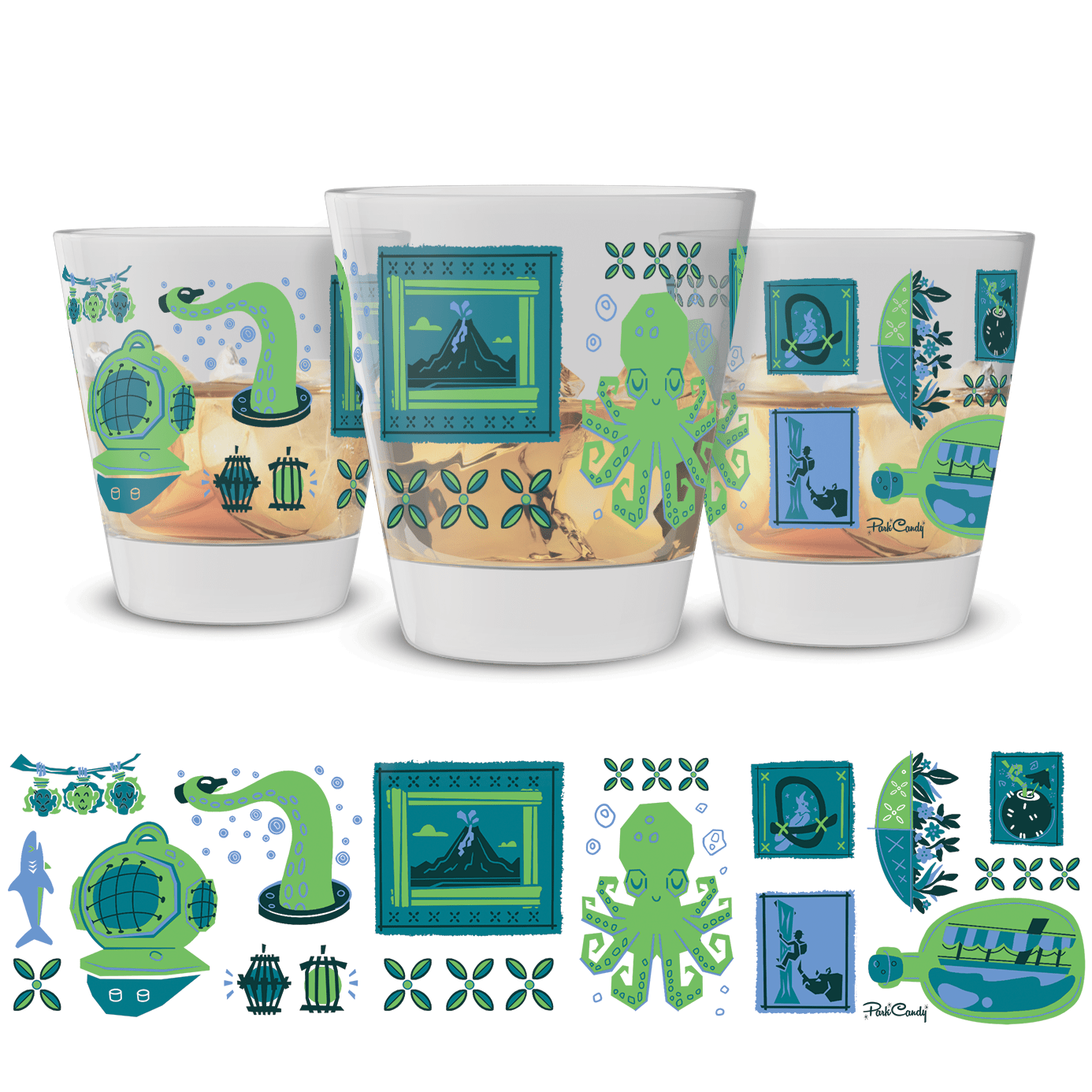 Park Candy - Wholesale Drinking Glass/Cup - Blue Hawaii Tiki Tiki Mai Tai Glass - 15 oz1