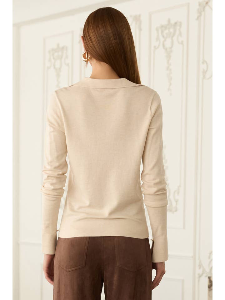 SKIES ARE BLUE - Wholesale Knit Top - Women's - Long Sleeve Polo Knit Top2