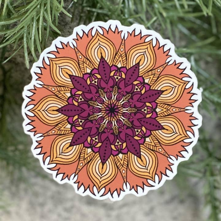 Adesivi in vinile Mandala con colori tenui, confezione da 5 per la vendita all'ingrosso da parte di Beautiful Mind Design