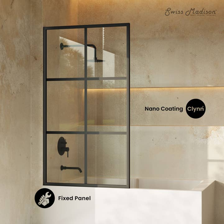 Swiss Madison - Wholesale Bath Pouf/Sponge - Virage 34 x 58 Framed Fixed Bathtub Door with Clear Glass