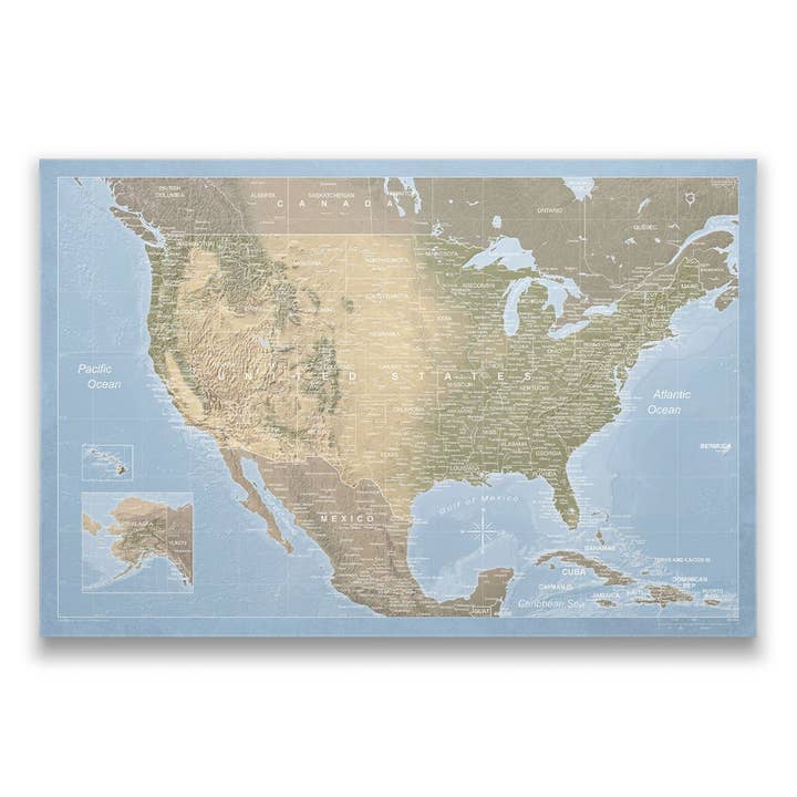 Push Pin USA Map Pin Board - Natural Earth - Pins Included! for wholesale by Conquest Maps