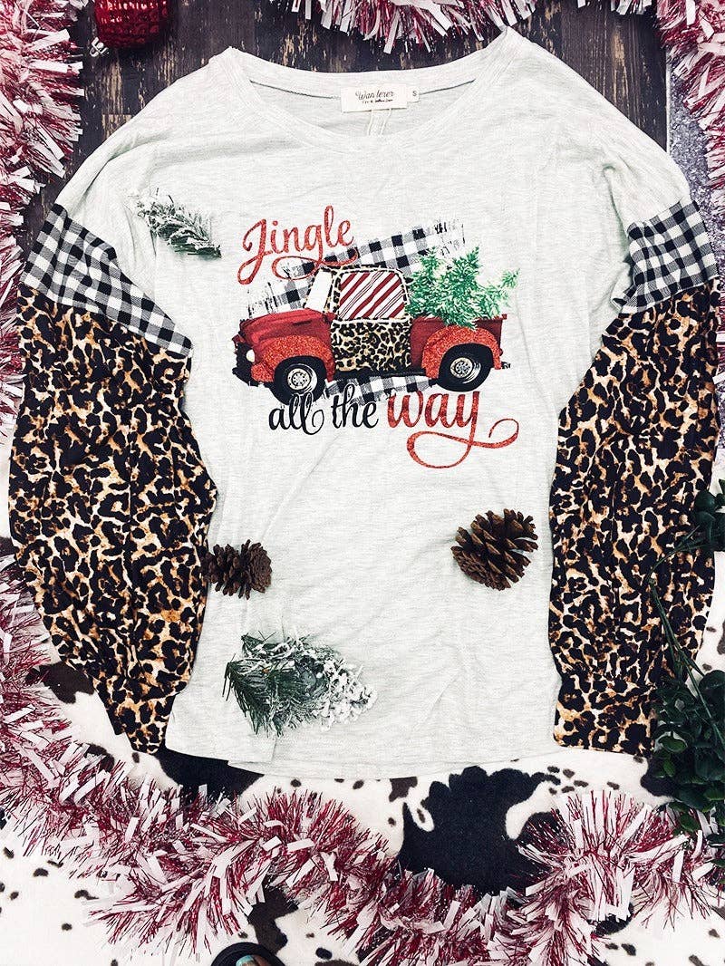 Christmas Jingle Festive Truck on Cream with Long Sleeve Leo & Gingham Sleeves for wholesale on Faire
