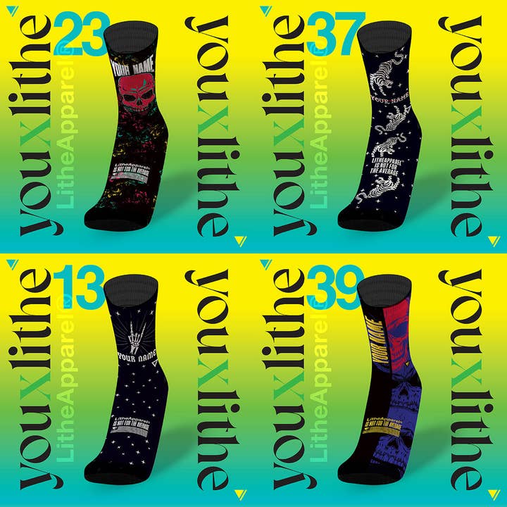 YOU X LITHE | CUSTOMIZED BLACK SKULL SOCKS | 4 PACK for wholesale by LITHE APPAREL