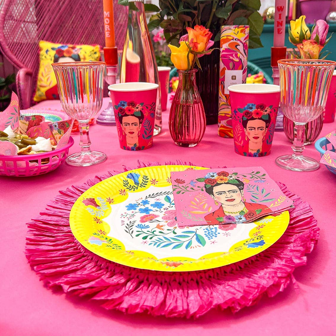 Talking Tables EU – Großhandel Einweg-Serviette – Rosa Frida Kahlo Cocktail-Servietten | 20er-Pack | Sommerparty |3