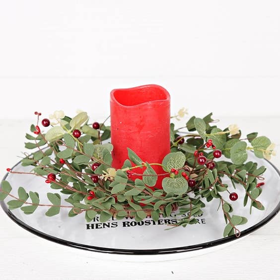 Impressive Enterprises, Inc. - Wholesale Wreath - 30793- 14in (3.5)Wreath-Mixed PE Euclyaptus with Red Berry