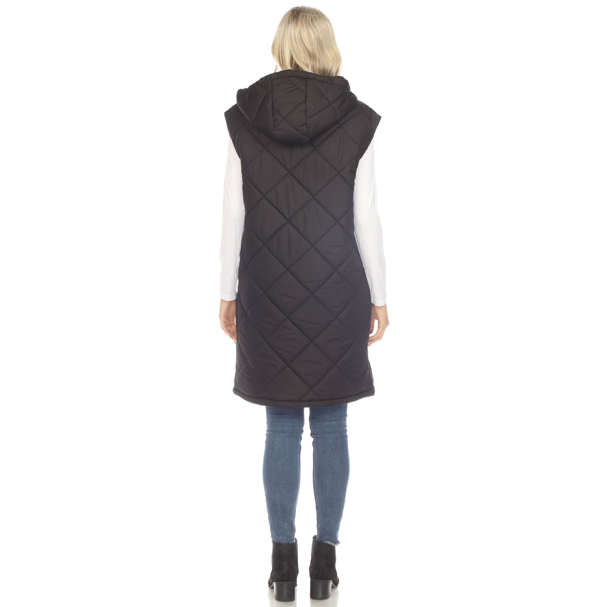 WHITE MARK - Wholesale Outerwear Vest - Women's - Women's Diamond Quilted Hooded Puffer Vest5