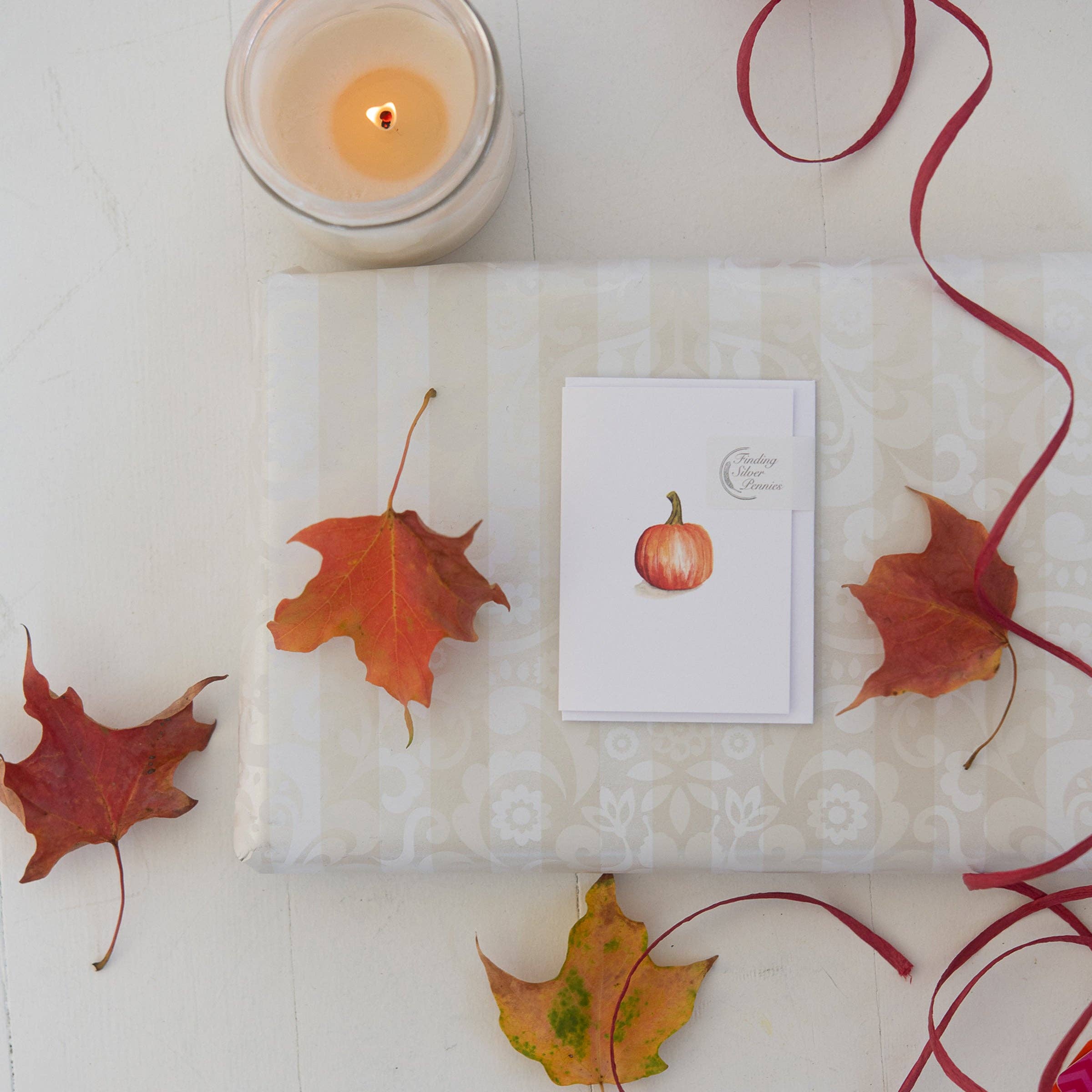 Finding Silver Pennies - Wholesale Stationery/Notecard Set - Pumpkin Mini Note Card | Fall Enclosure Card1