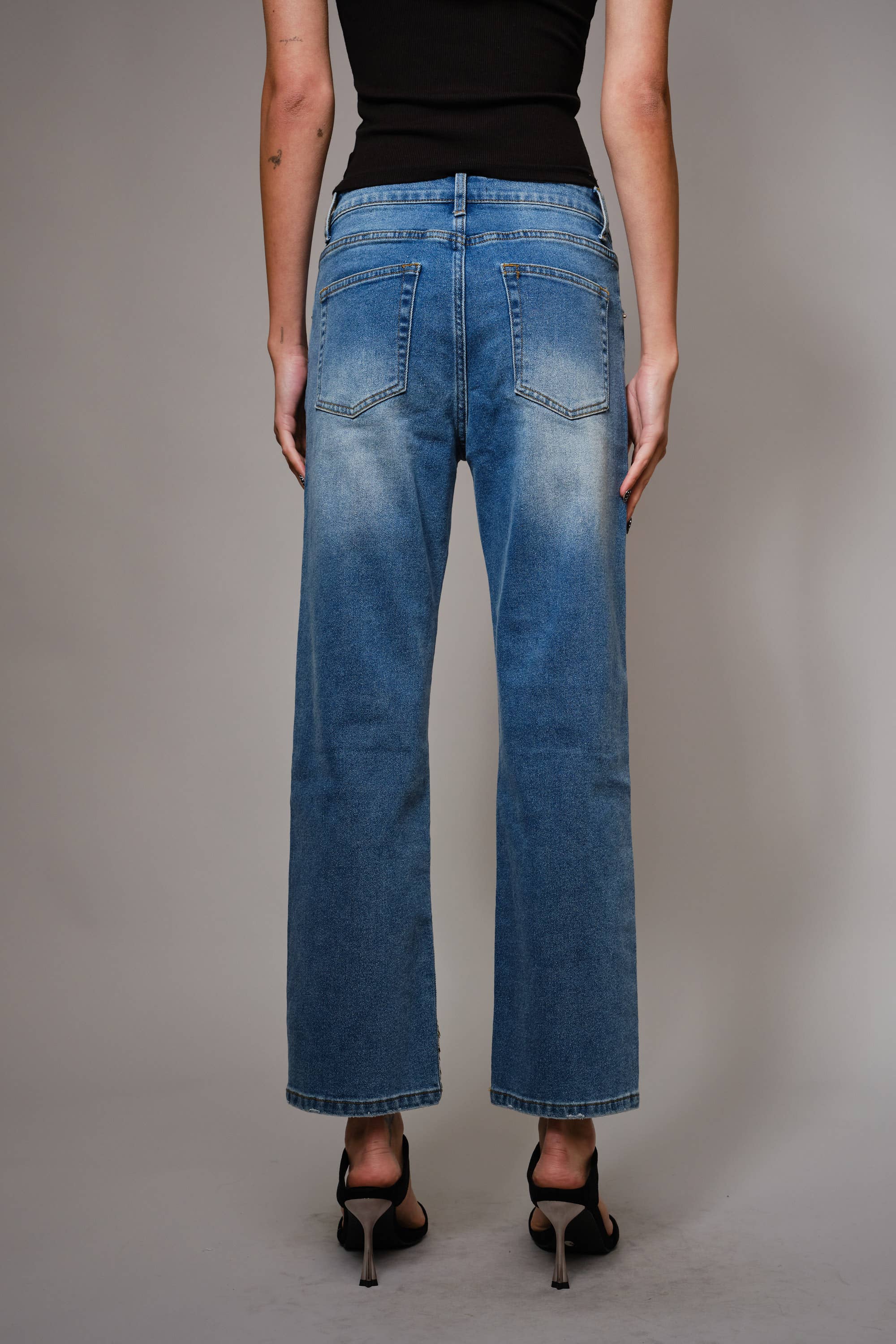 MED WASH 91499P - Gold Sequin Straight Leg Jeans for wholesale on Faire2