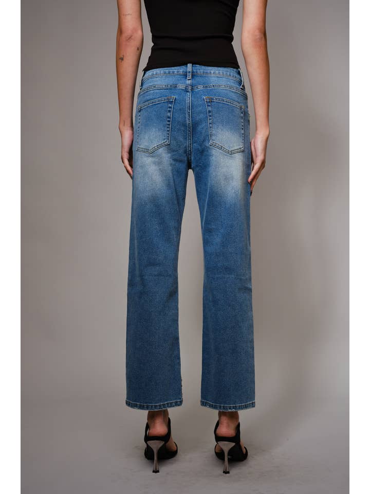 MED WASH 91499P - Gold Sequin Straight Leg Jeans for wholesale on Faire2