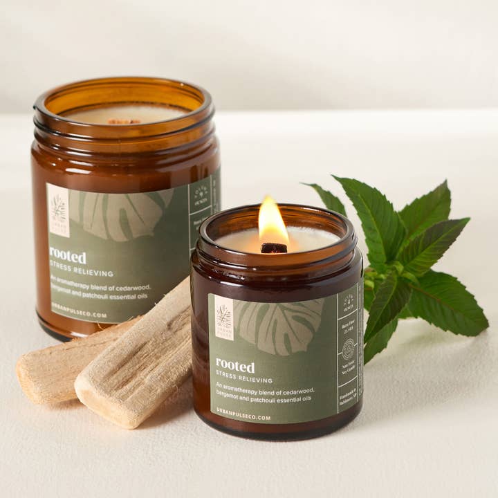 Cedarwood Essential Oil Soy Wax Luxury Candles w/ Wood Wick for wholesale by Urban Pulse | Clean Skincare & Non Toxic Candles