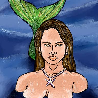 The Sirene Fine Art Havfrue Billede på lærred for engroshandel hos William DePaula Fine Art