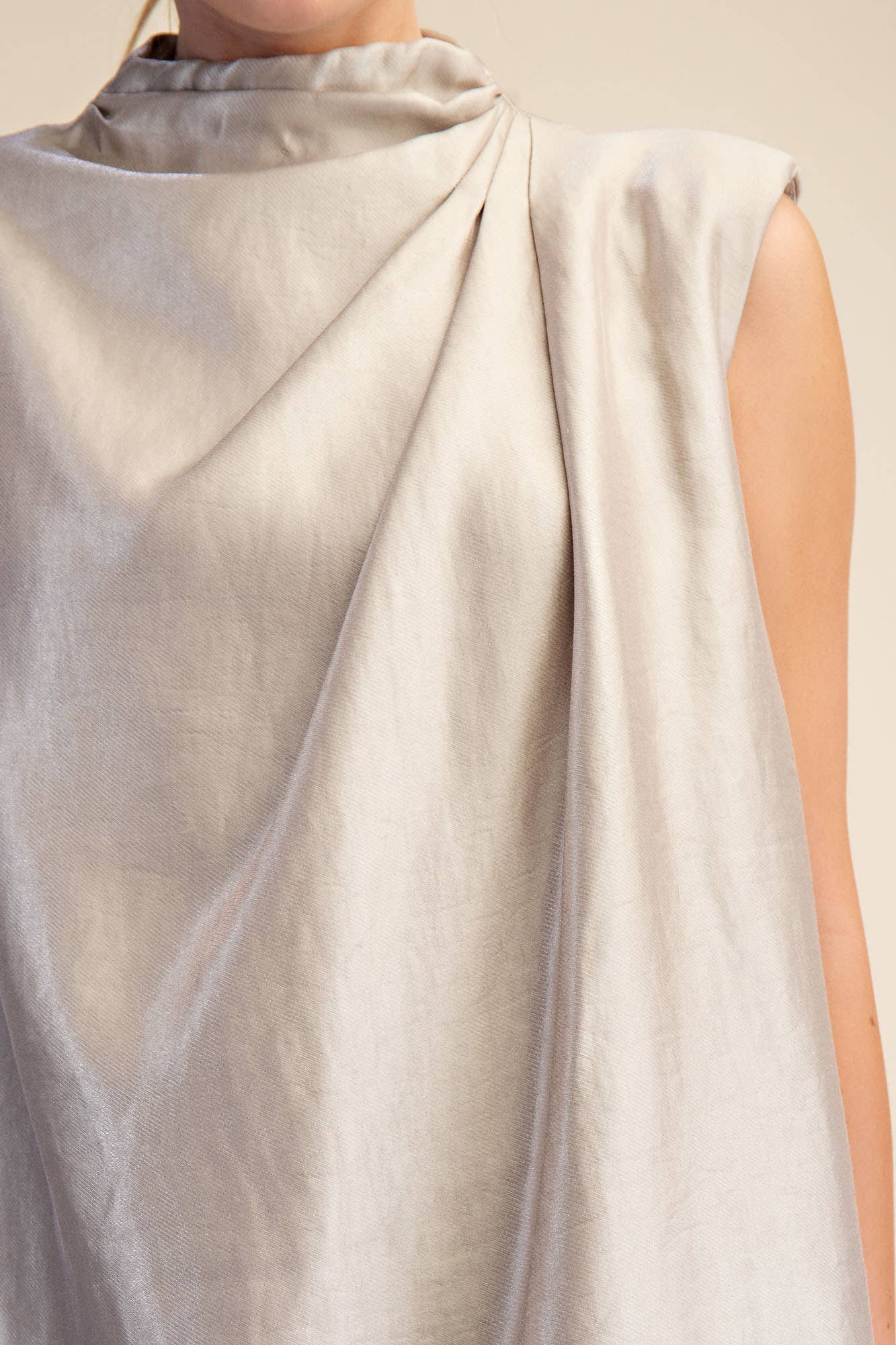 Glam - Wholesale Dress - Women's - Sleeveless Shoulder Pad Gathered Detail Mini Dress14