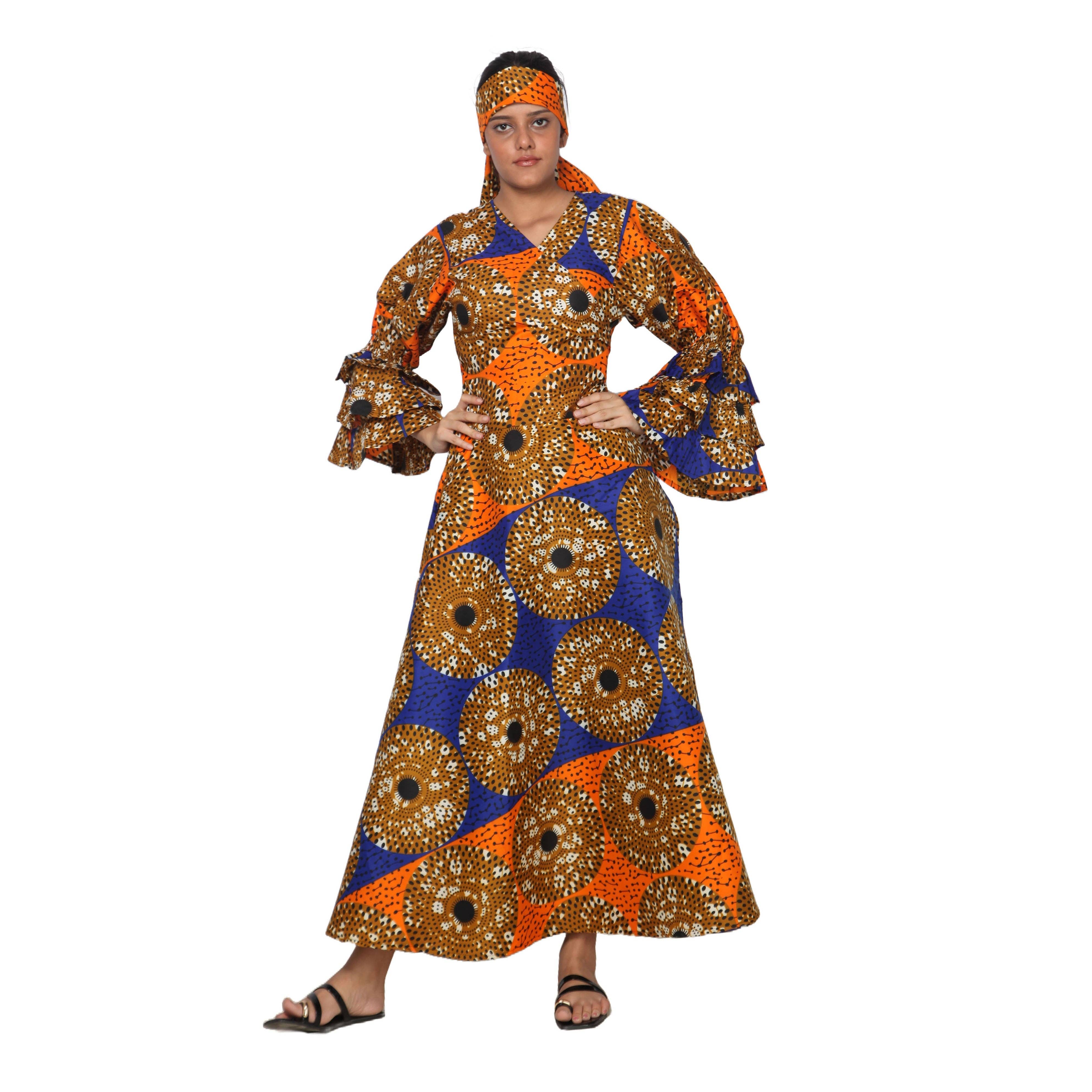 African Stars - Vente Robe – femme - Robe portefeuille en rayonne pour femme avec manches à volants -- FI-R80FS6