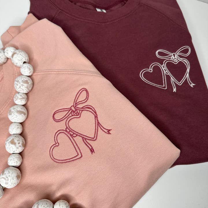 Heart Locket Embroidered Lightweight Terry Crewneck for wholesale by Stitching by Sally