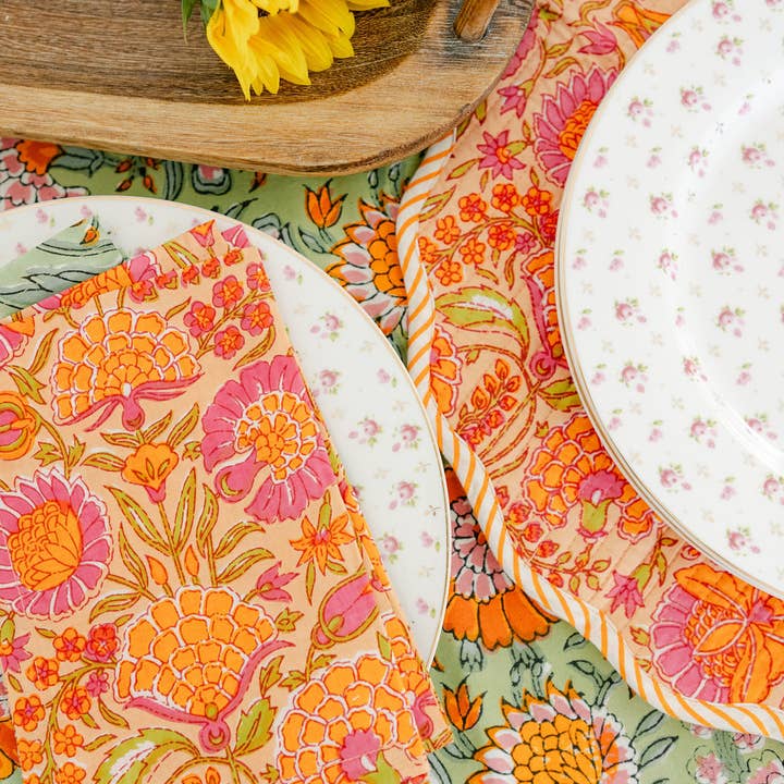 House of Alaan - Wholesale Tablecloth - Marigold Orange - Handblock Print Cotton Tablecloth4